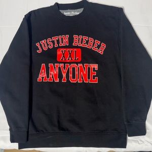 Justin Bieber ANYONE black crew neck sweater hard to find! Fits like a medium.